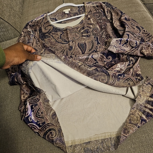 Chico's Purple Gray Velvet Silver Paisley Elegant Contemporary Blouse Sz 3/XL - Picture 5 of 6